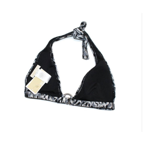 Michael Kors Women's Silver Push-Up Chain-Ring Halter Swimsuit Top Large NWT - Picture 3 of 3